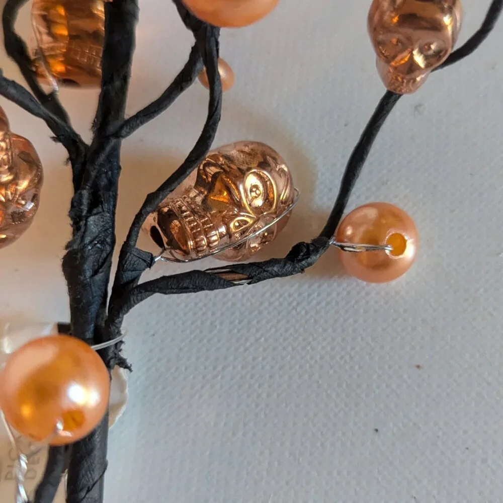 NWT Goth Skulls Pearls Orange Halloween Decoration 3 Floral Picks Ashland Decor